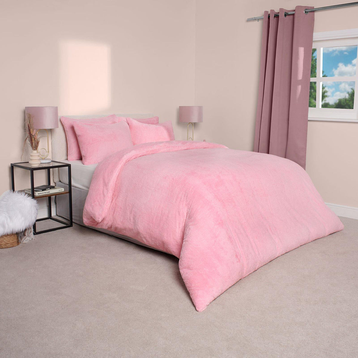 OHS Teddy Fleece Duvet Cover with Pillow Case Thermal Warm Bedding Set