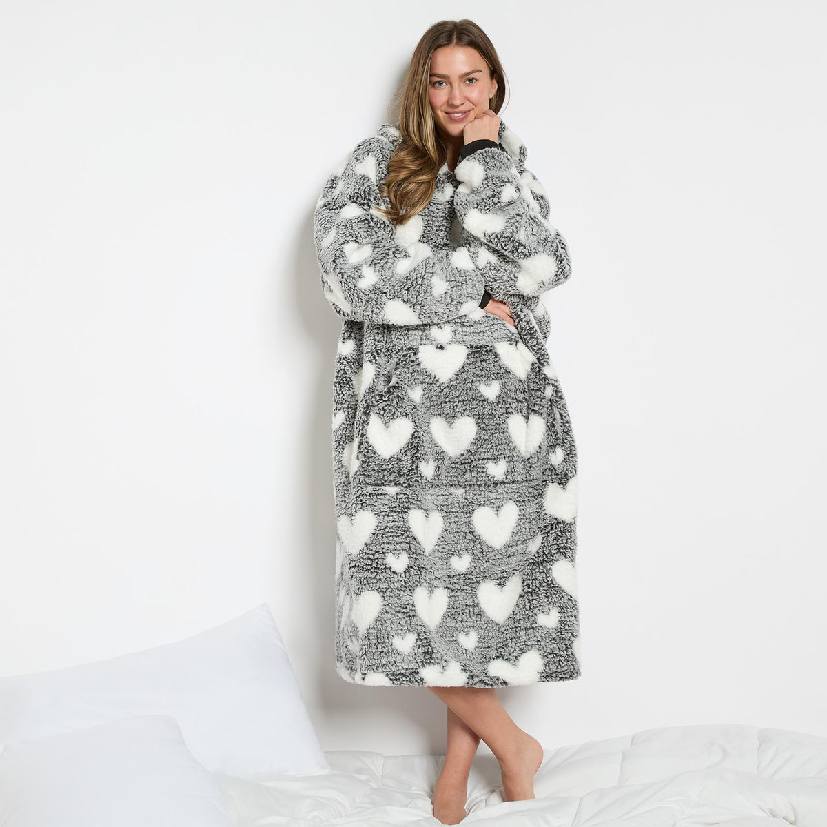 OHS Heart Hoodie Blanket Extra Long Soft Oversized Wearable Plush Warm Throw