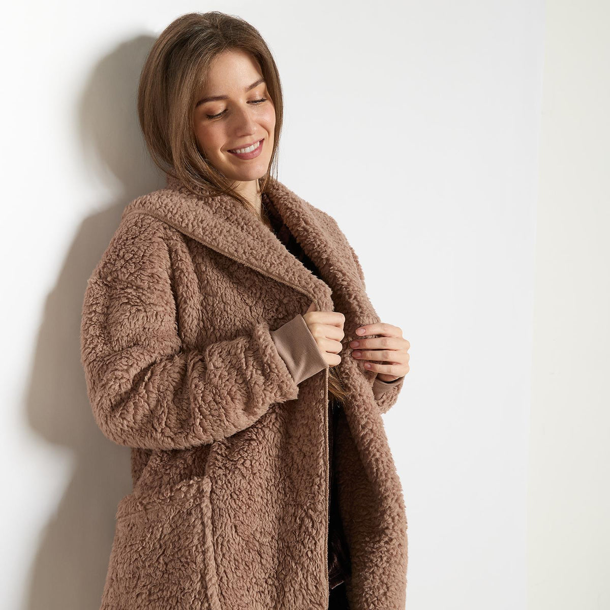 OHS Waterfall Cardigan Warm Teddy Fleece Open Front Wrap Loungewear Outwear
