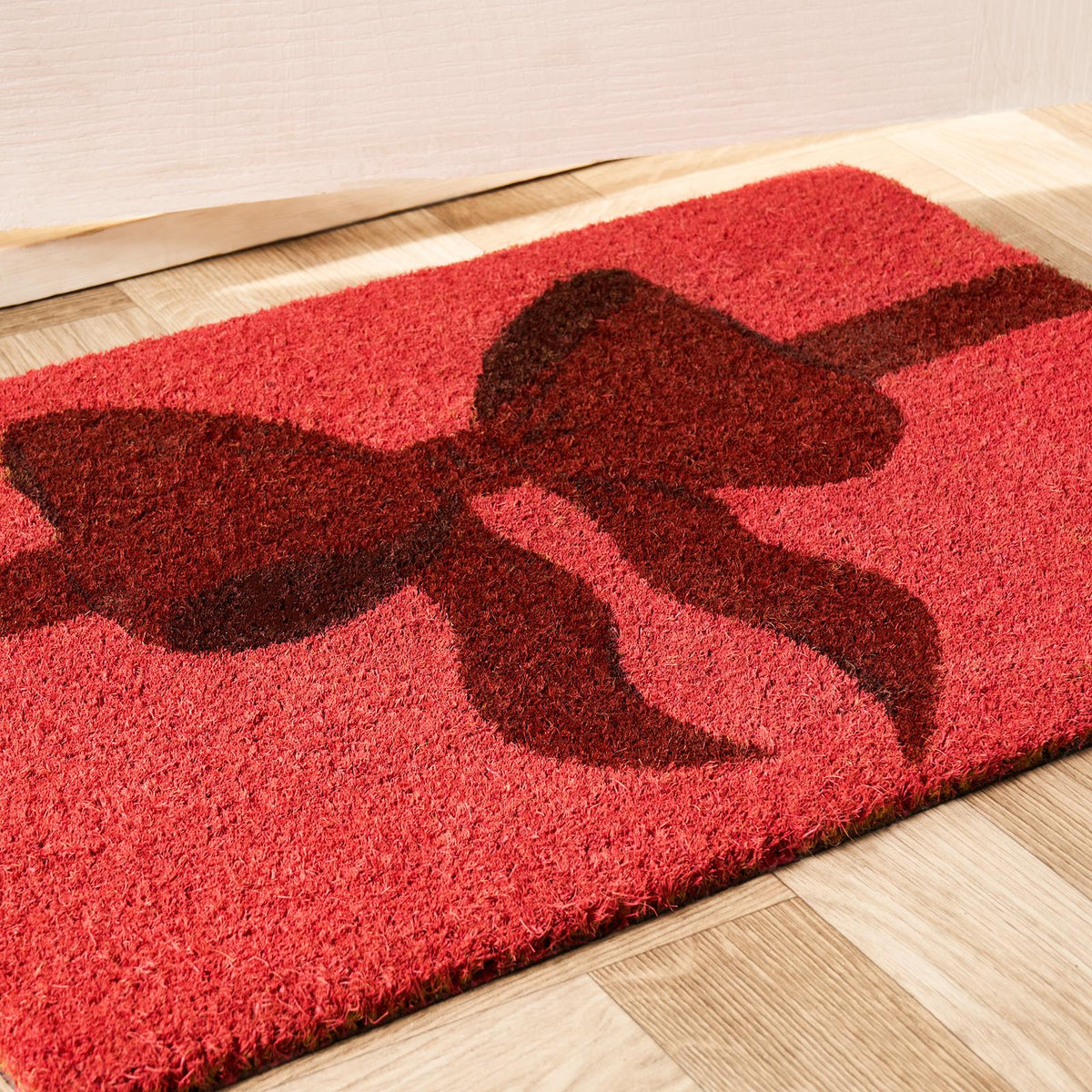 OHS Bow Print Coir Mat Christmas Non Slip Indoor Outdoor Welcome Doormat Rug