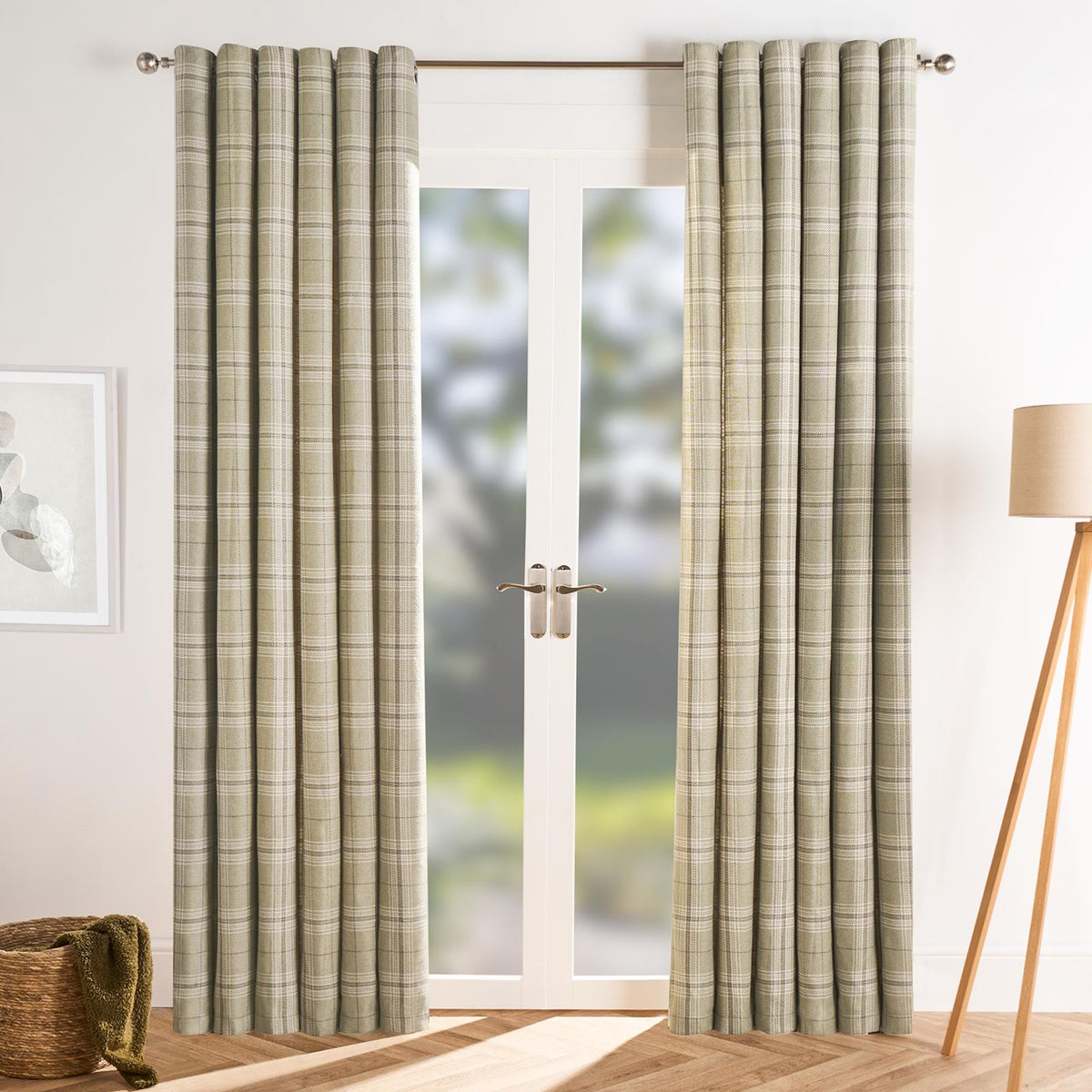 OHS Check Eyelet Curtains Pair Thermal Ring Top Textured Woven Ready Made