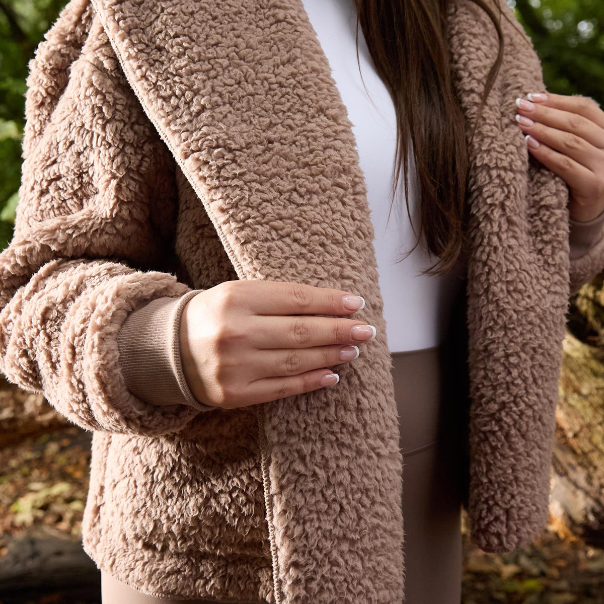 OHS Waterfall Short Cardigan Teddy Fleece Open Front Wrap Loungewear Outwear