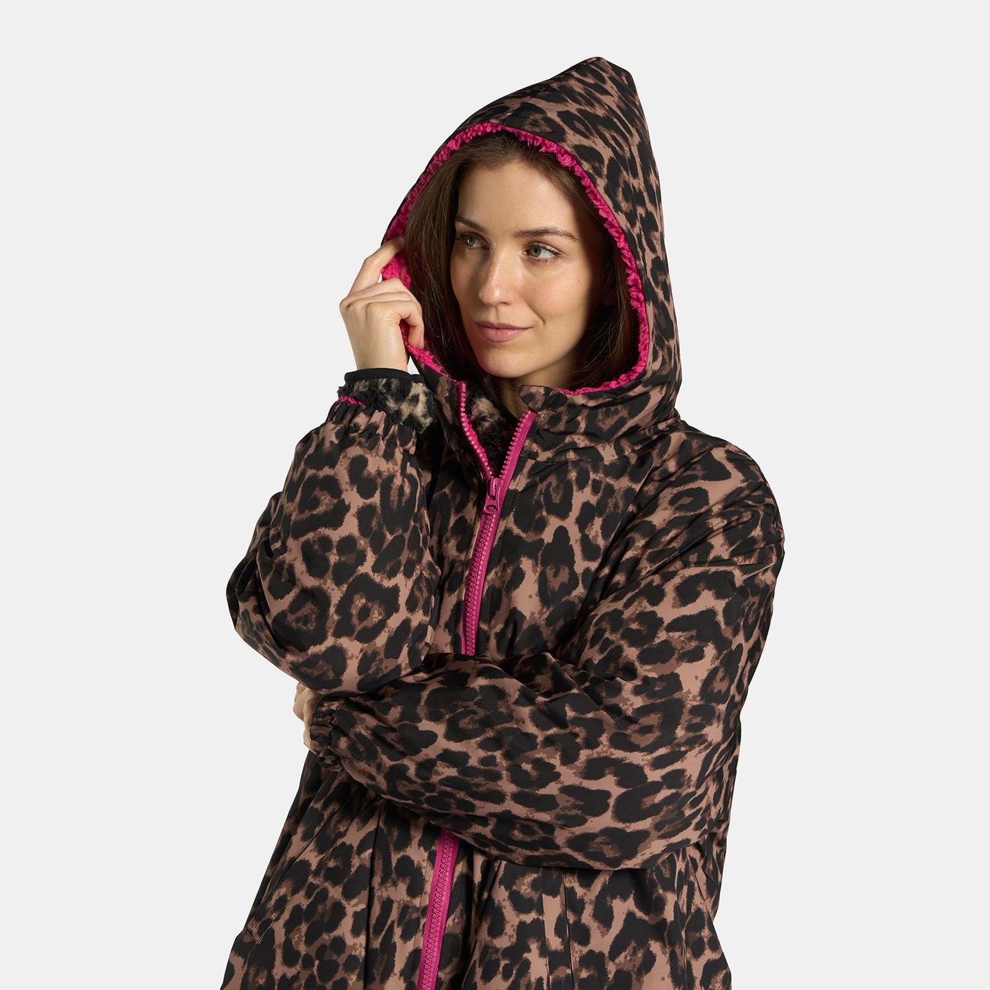 OHS Coat Drying Robe Animal Print Sherpa Lined Water Resistant Oversized
