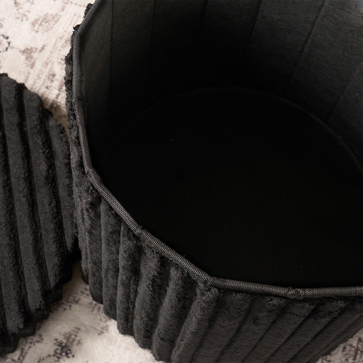 OHS Storage Box Lid Ottoman Folding Ribbed Fleece Footstool Tub Seat