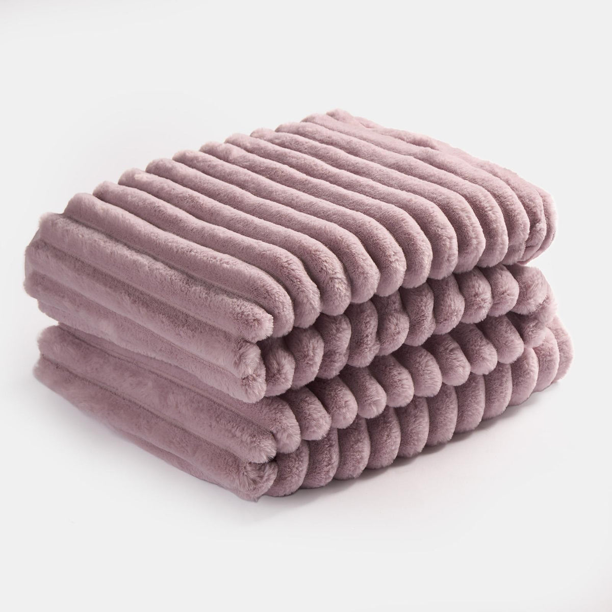 OHS Faux Fur Ribbed Fleece Throw Over Bed Blanket Warm Supersoft