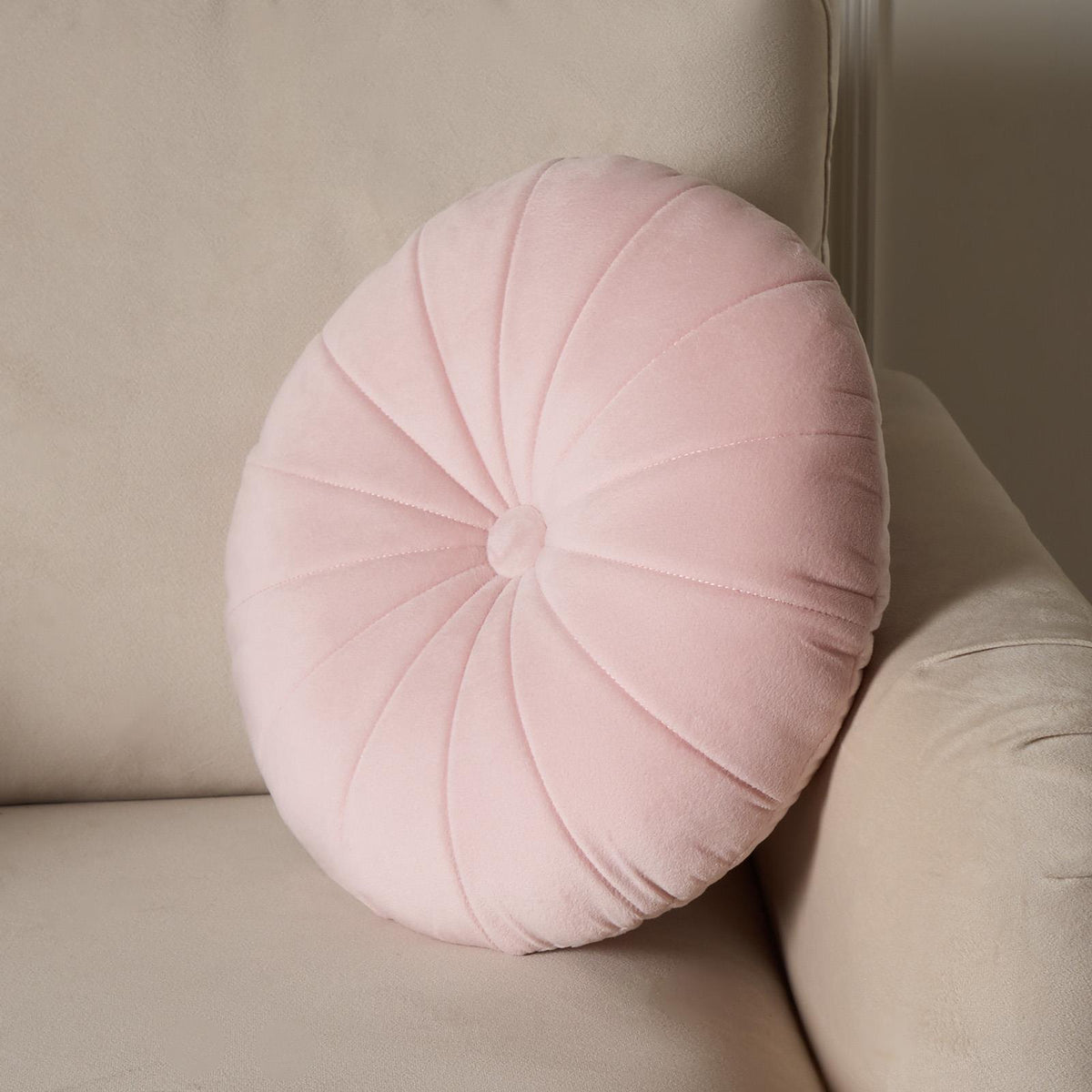 OHS Velvet Filled Cushion Round Bedroom Decor Scatter Chair Sofa Button Pillow