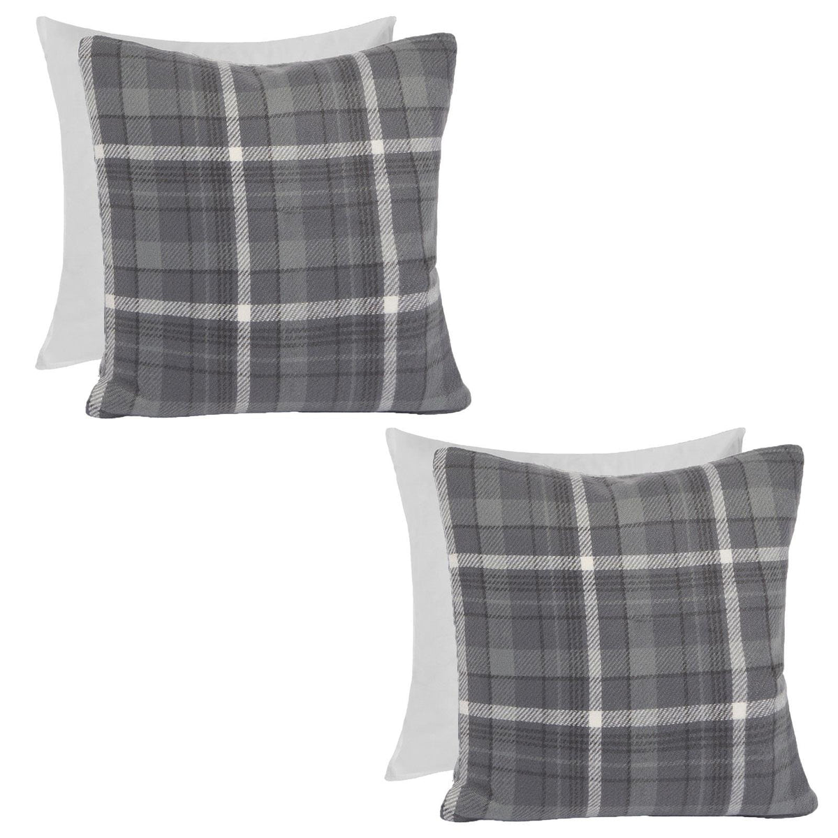 Woven Check Cushion Covers Tartan Pack of 2/4 Filled Case Pad Set 18" x 18" Home