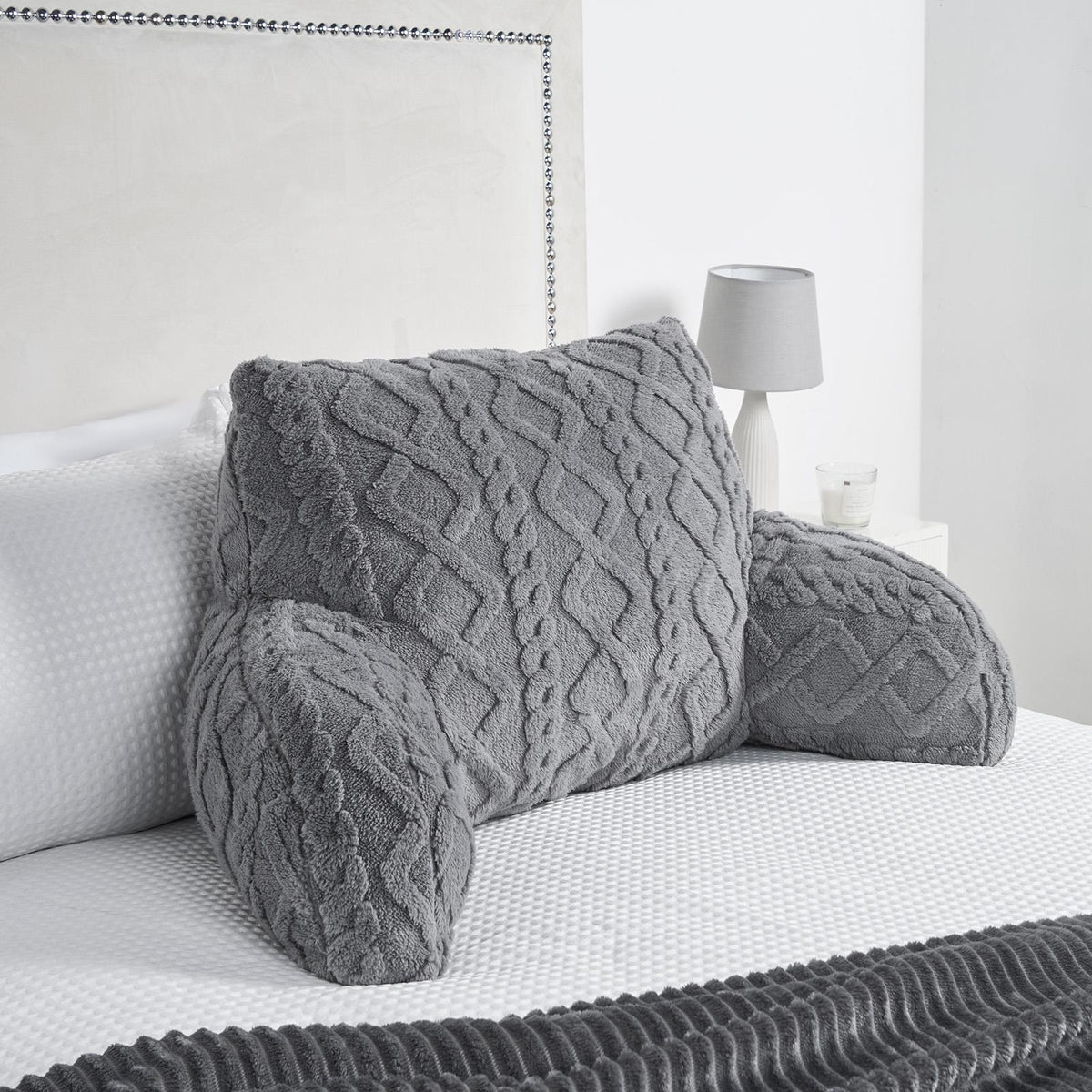 OHS Cable Knit Bolster Cuddle Cushion Fleece Back Support Filled Reading Pillow