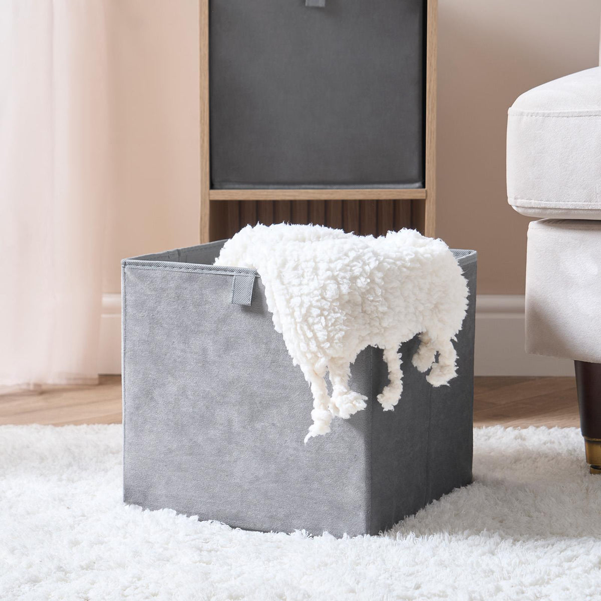 OHS Multi Pack of Matte Velvet Storage Boxes Stylish Foldable Set Square Cube