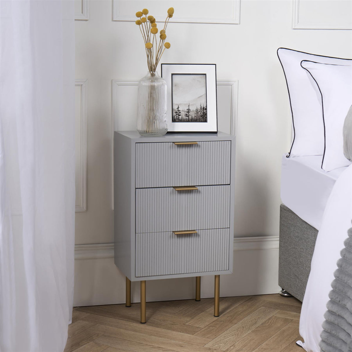 OHS Ribbed Drawer Unit Bedside Table 3/4/5/6 Draw Cabinet Nightstand Sideboard