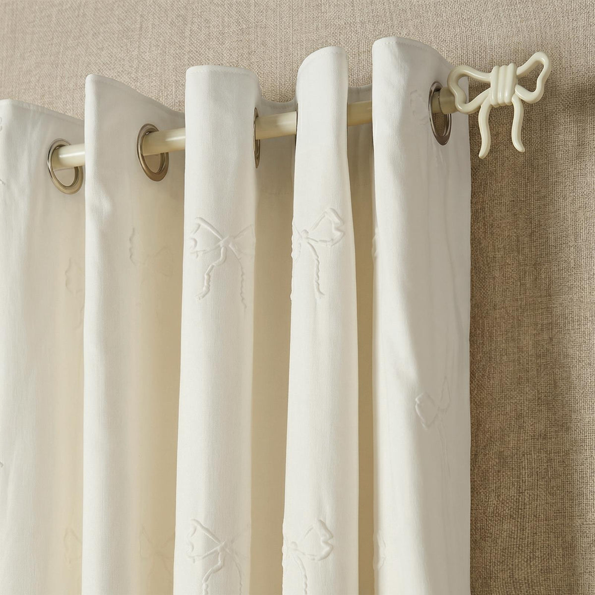 OHS Eyelet Curtains Embossed Bows 2 Pair of Ready Made Ring Top Home Decor
