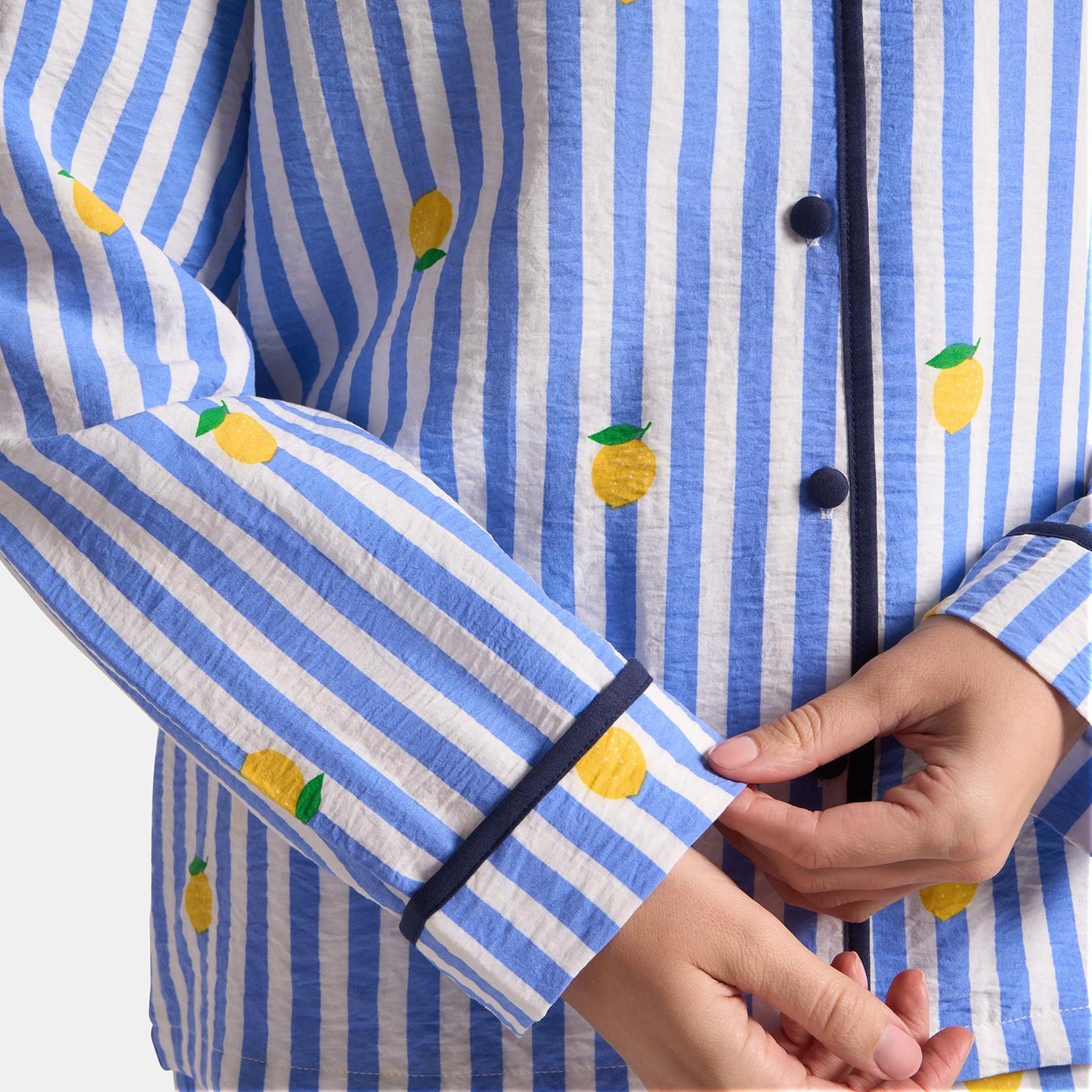 OHS Stripe Pyjama Set Womens Seersucker Button Through Soft Nightwear Loungewear