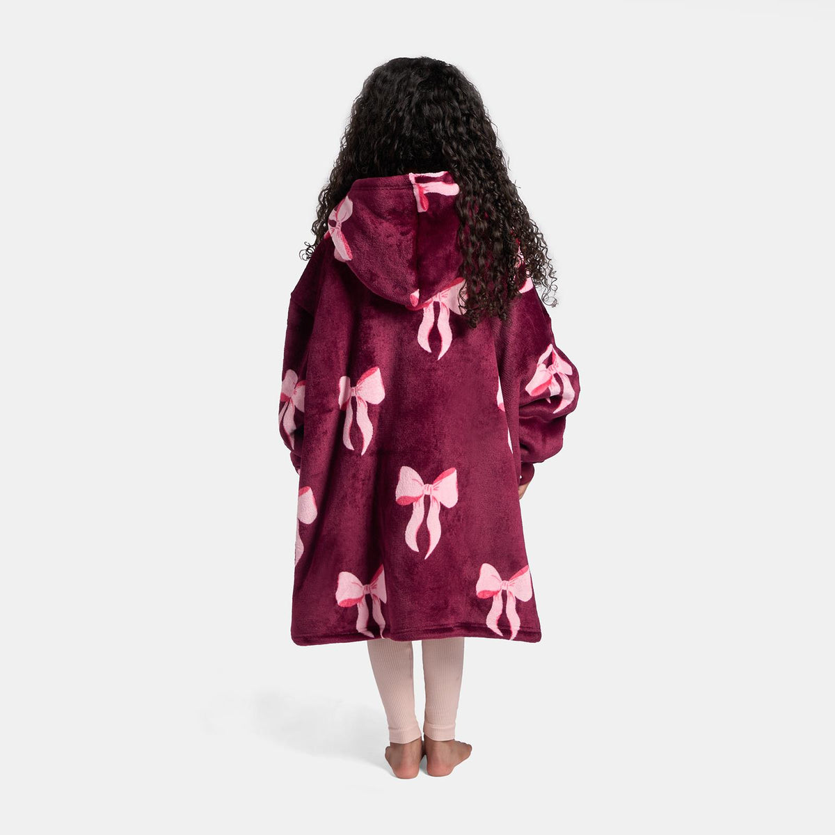 OHS Bows Print Hooded Blanket Adult Kids Sherpa Lined Winter Family Hoodie
