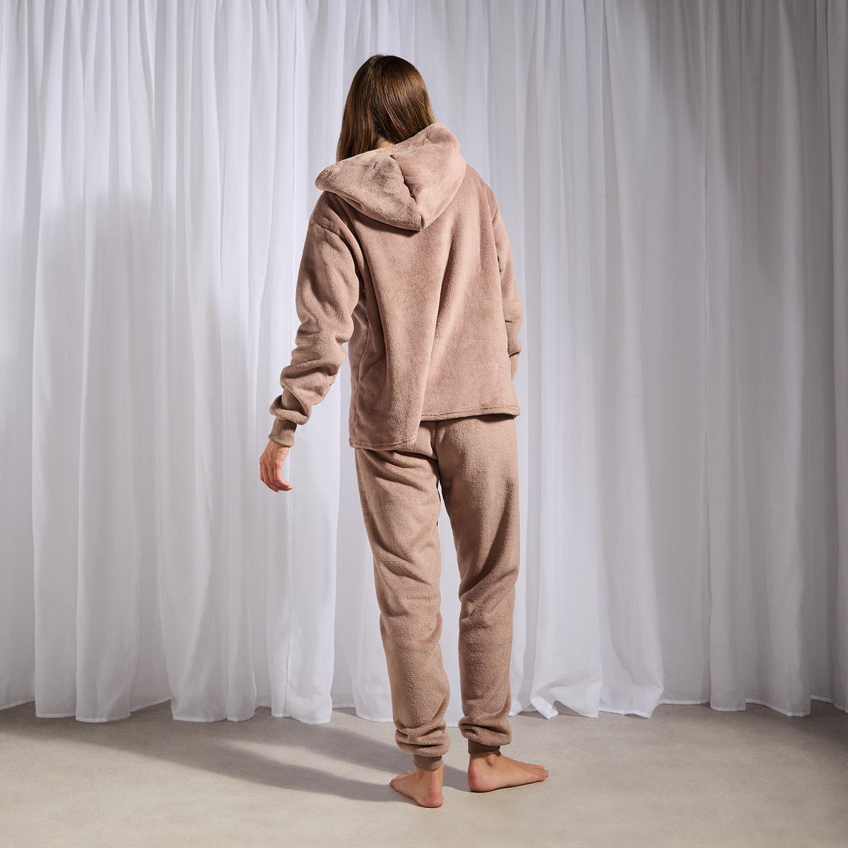 OHS Fleece Loungewear Set Coral Winter Sherpa Nightwear 2-Piece Hoodie Jogger