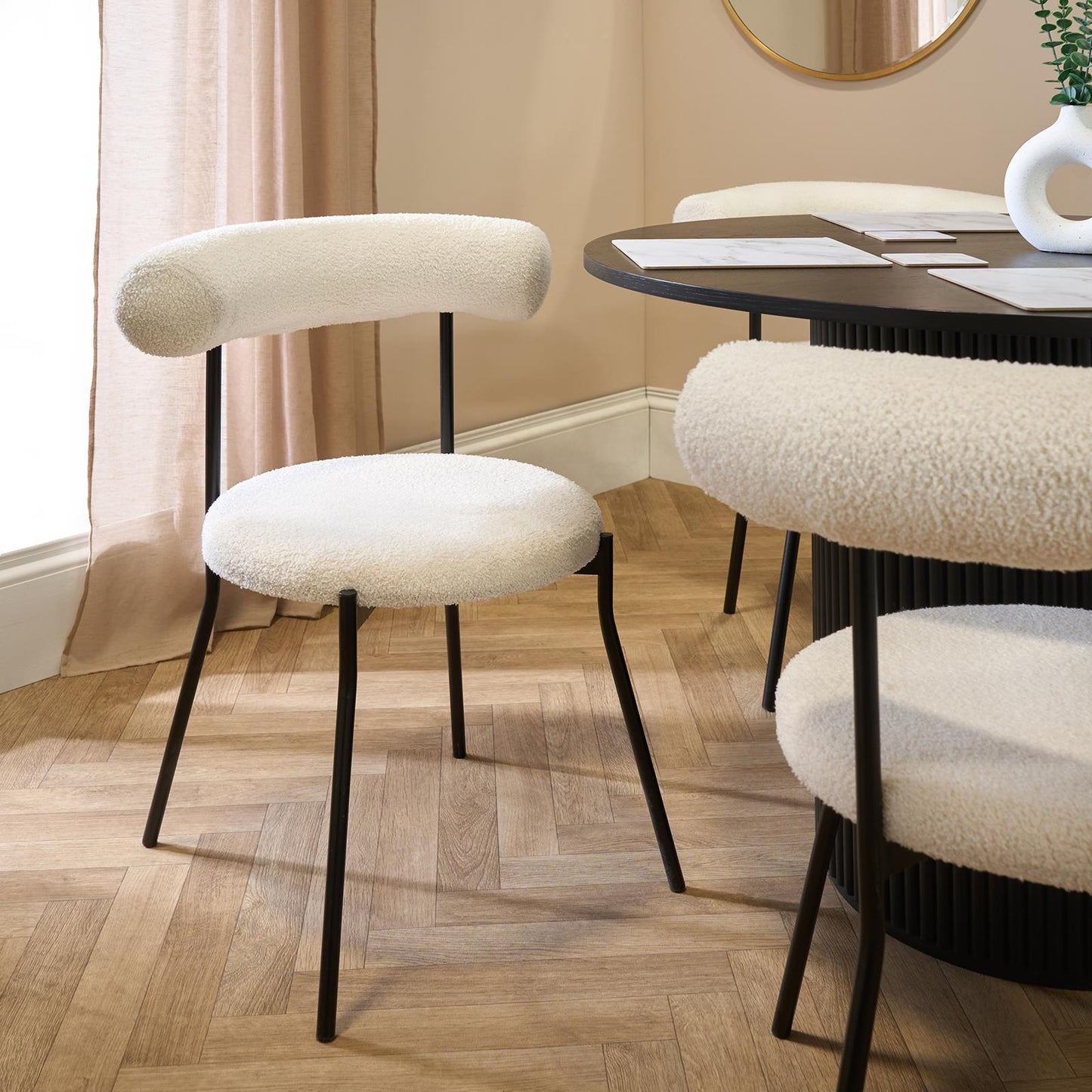 OHS Boucle Dining Chair with Metal Legs Modern Upholstered Kitchen Chair