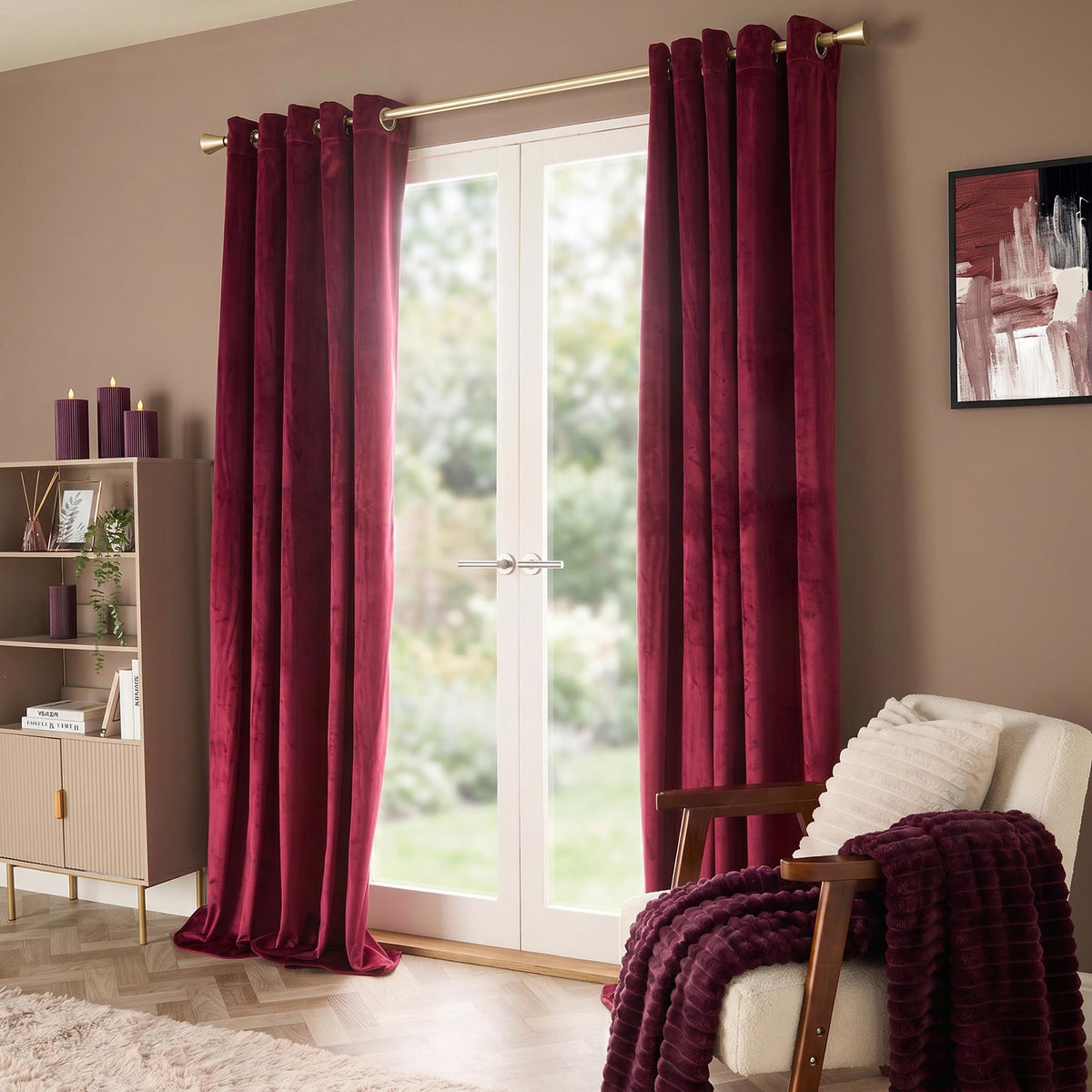 Thermal Matte Velvet Eyelet Curtains 2 Pair Of Ready Made Thick Fabric Ring Top