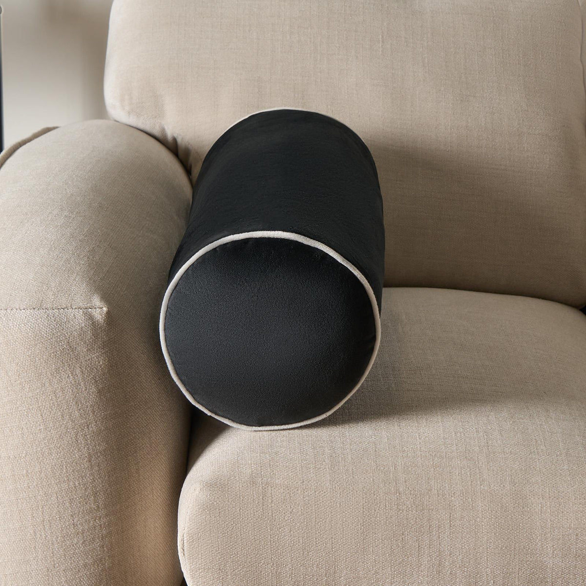 OHS Piped Edge Bolster Cushion Matte Velvet Bedroom Sofa Plump Filled Pillow