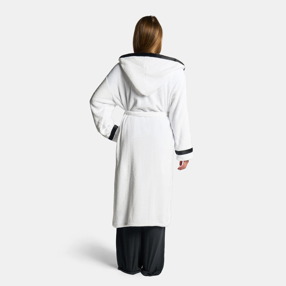 OHS Piped Edge Dressing Gown Flannel Fleece Winter Loungewear Hooded Bathrobe