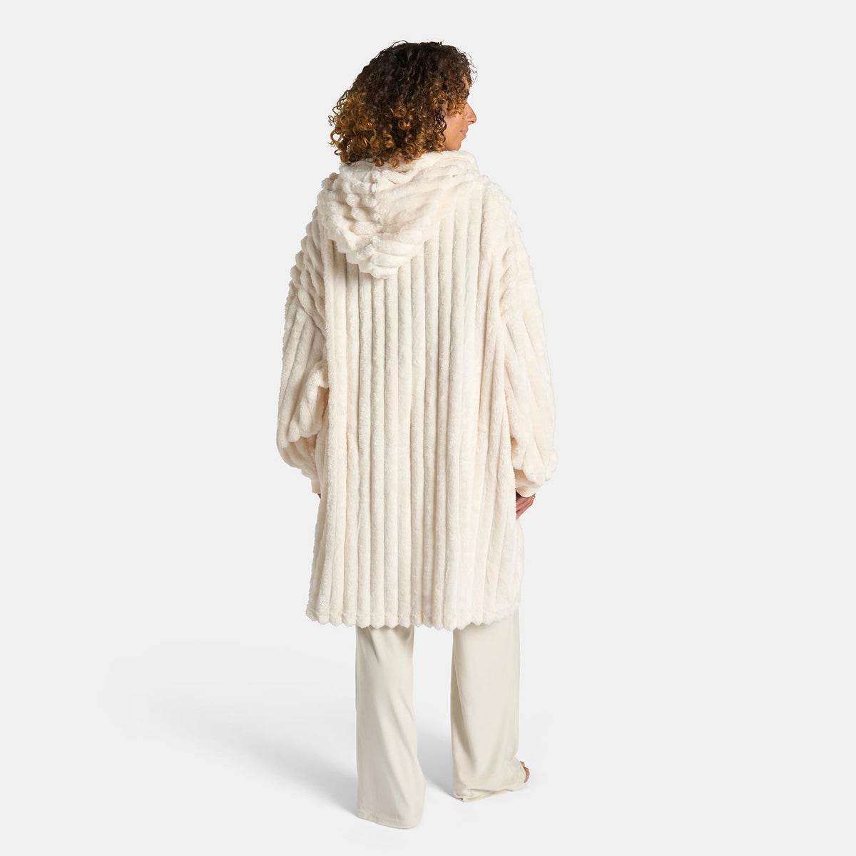 OHS Ribbed Flannel Hooded Blanket Fleece Wearable Throw Warm Oversized Hoodie