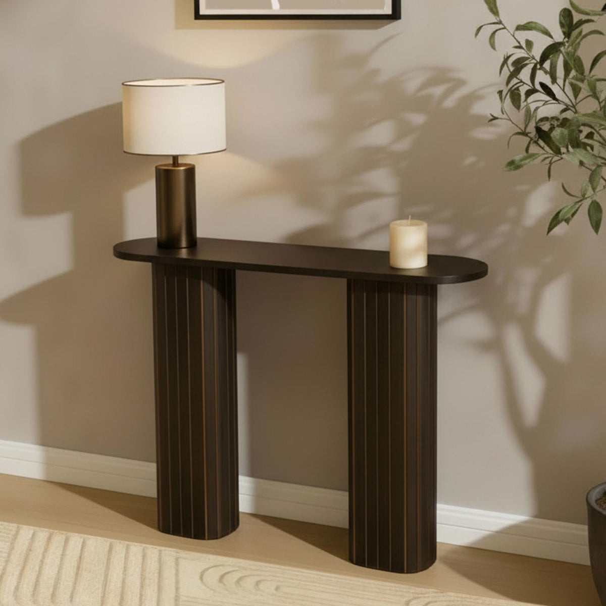 OHS Madison Console Table Ribbed Engineered Wood Entryway Display Unit Decor