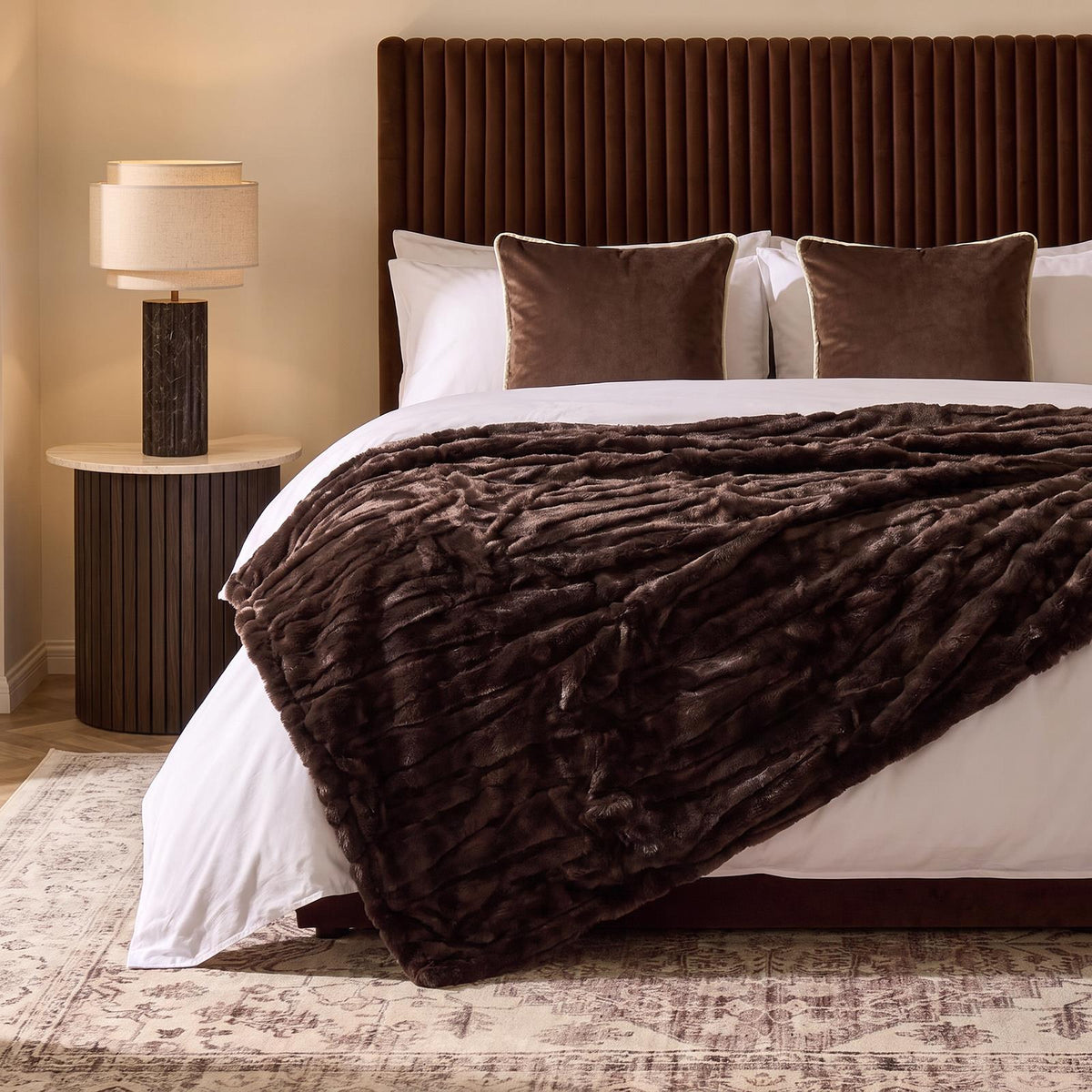 OHS Faux Fur Ribbed Fleece Throw Over Bed Blanket Supersoft, Green - 150 x 200cm