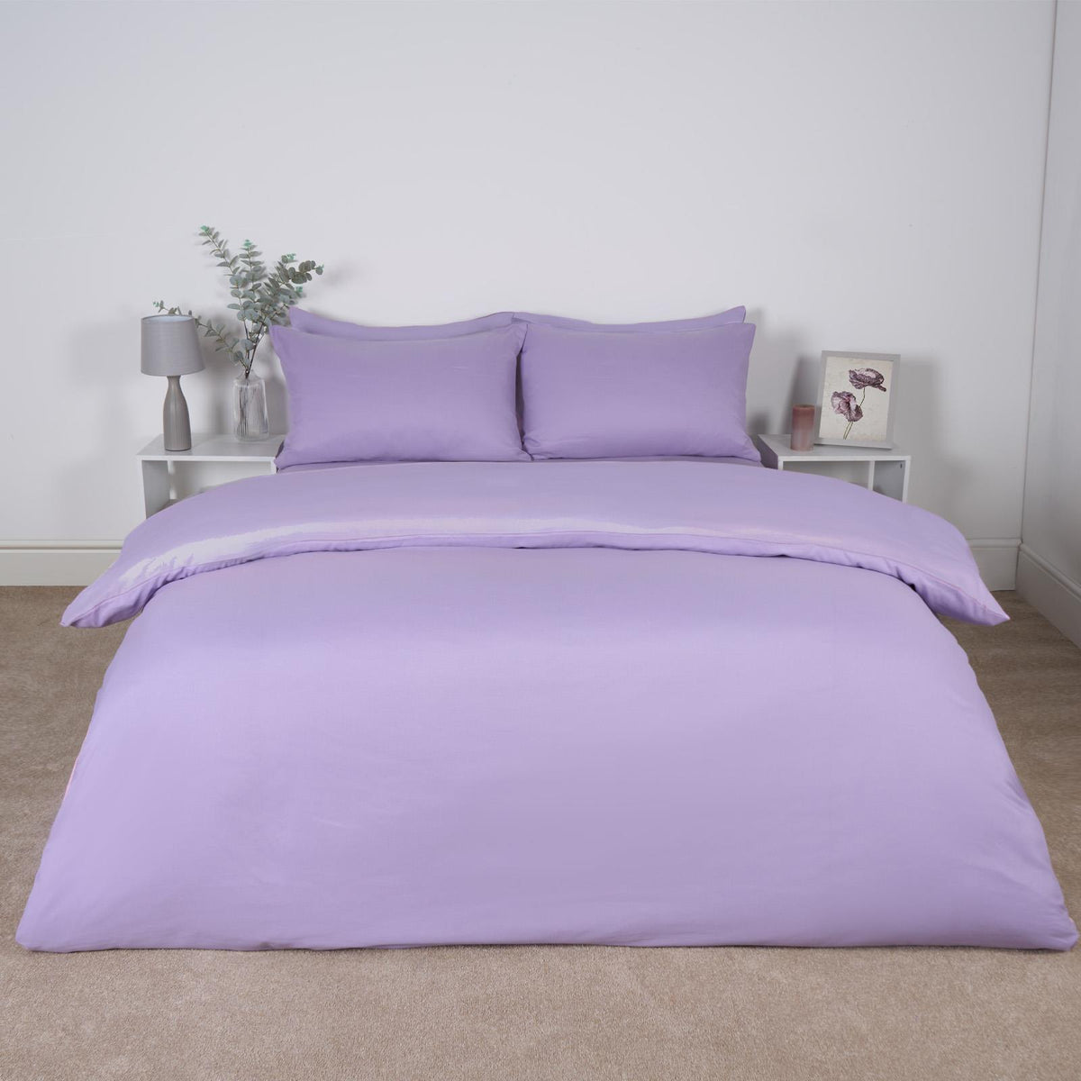 OHS Plain Duvet Cover & Pillowcase Reversible Bedding Set OR Fitted Sheet