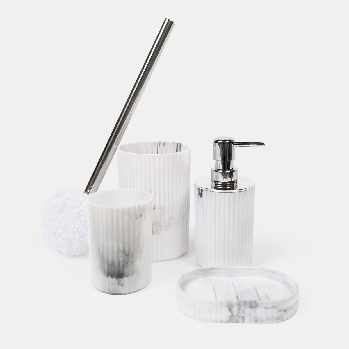 Bathroom Accessories 4 Piece Set Ribbed Soap Dispenser Holder Tumbler Toothbrush