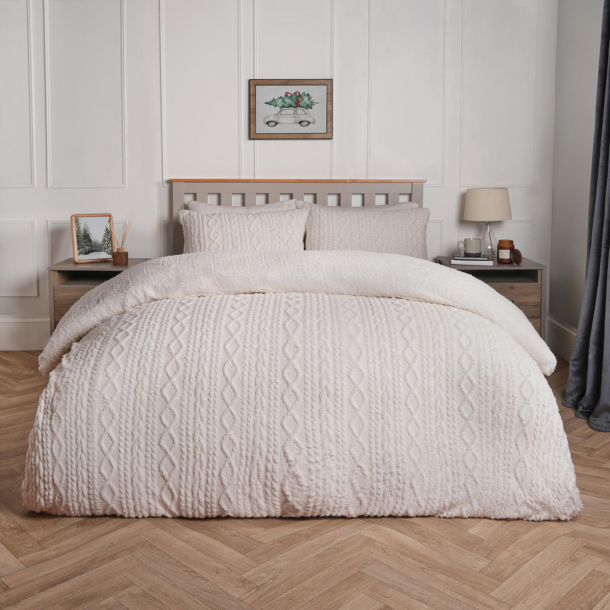 OHS Cable Knit Bedding Set Reversible Fleece Quilt Duvet Cover with Pillowcase