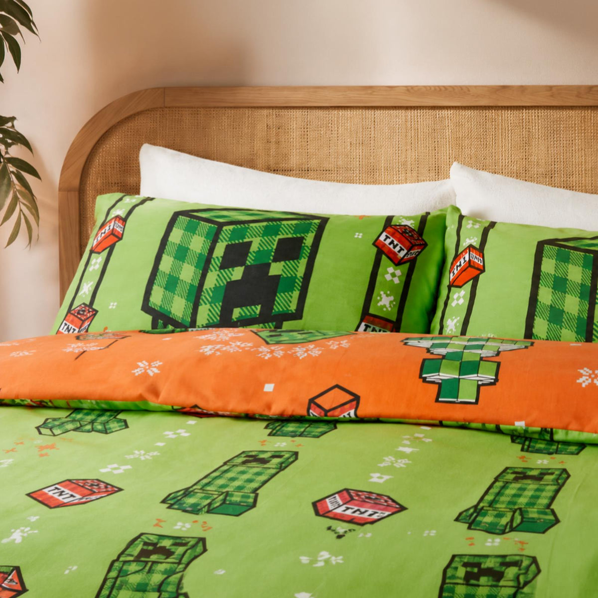 OHS x Minecraft Duvet Cover Set Reversible Bedding with Pillowcase Kids Xmas