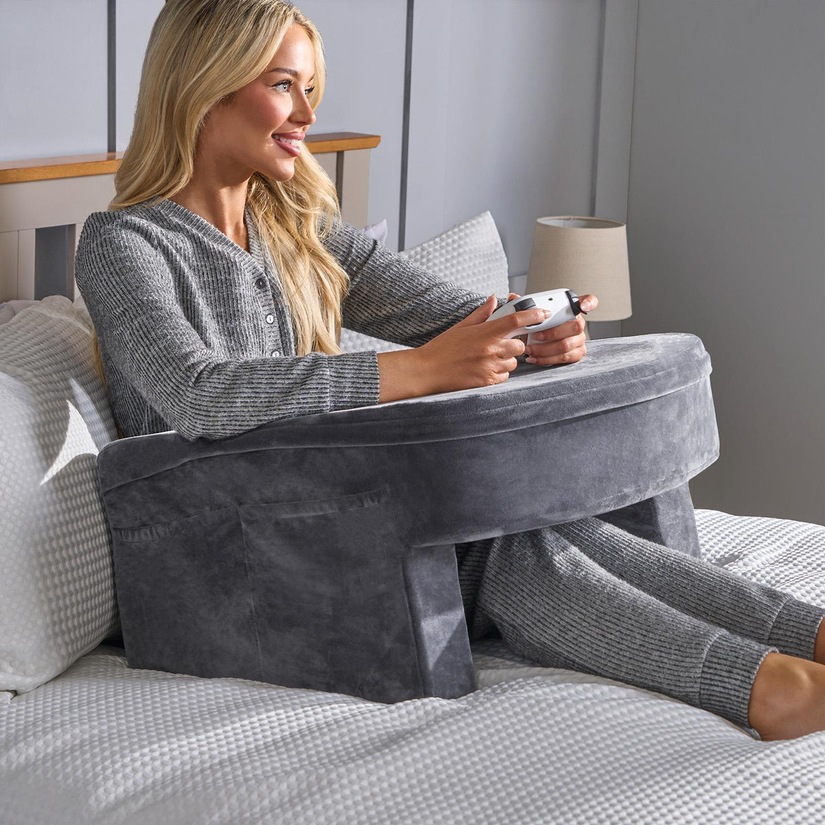 OHS Gaming Lap Pillow Cushion Matte Velvet Filled Laptop Table Tray with Pockets