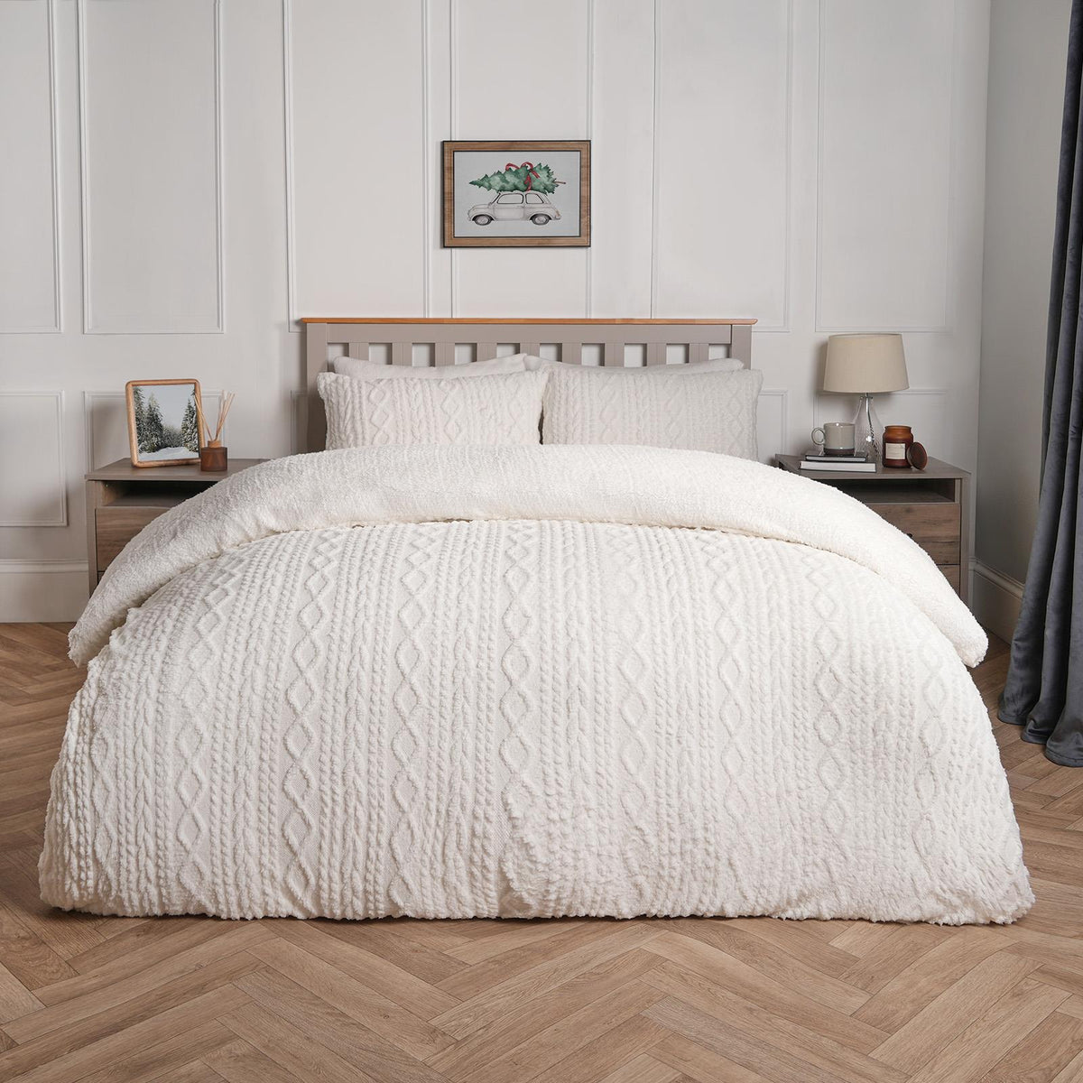 OHS Cable Knit Bedding Set Reversible Fleece Quilt Duvet Cover with Pillowcase