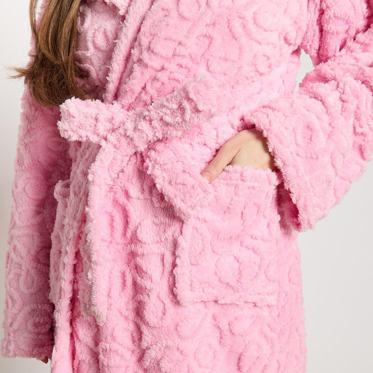 OHS Tufted Dressing Gown Soft Fleece Robe Thermal Bathrobe Hooded Loungewear