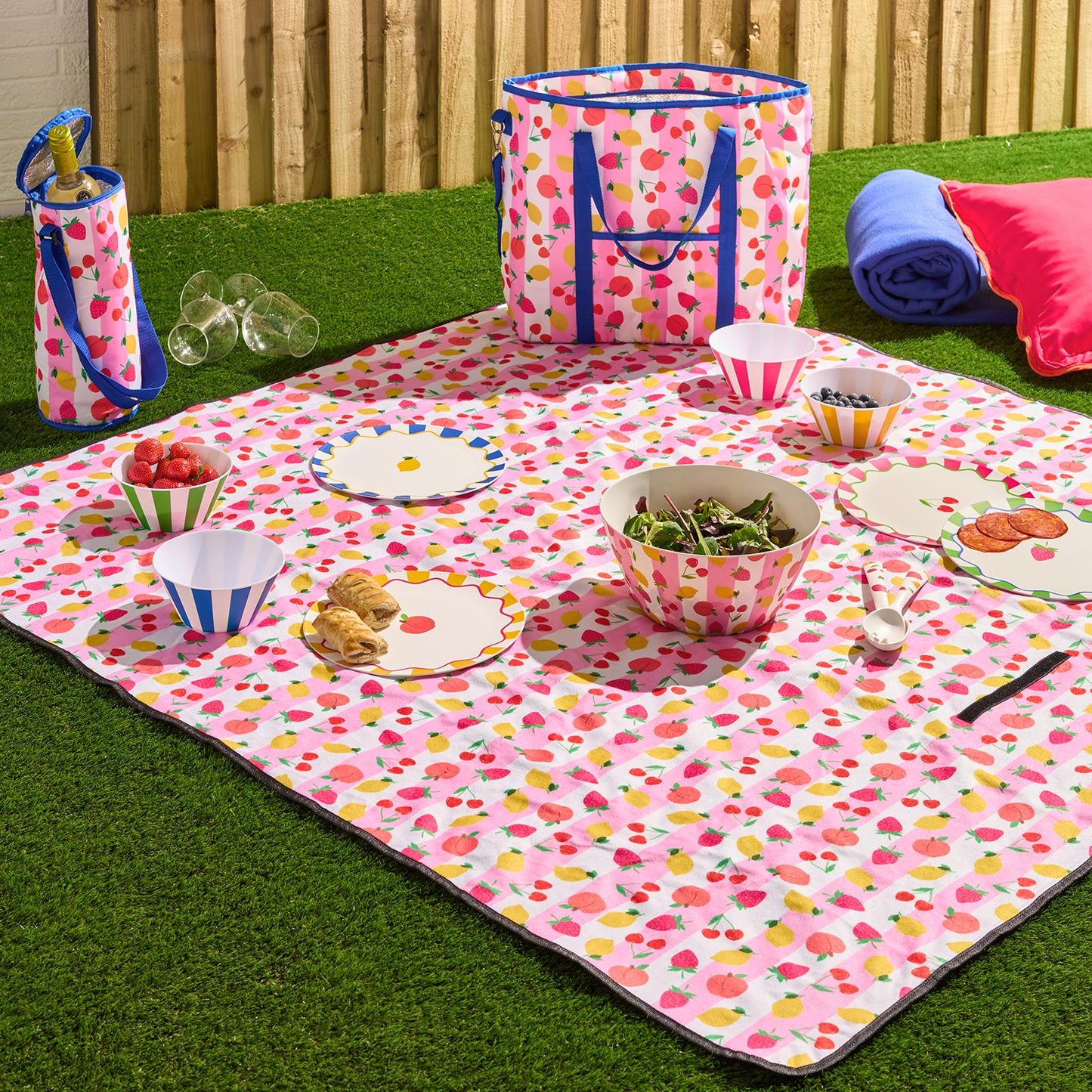 OHS Printed Picnicware Wine Cooler OR Picnic Blanket OR Bag Plates Bowls Glasses