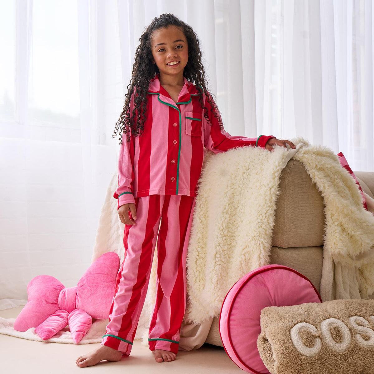 OHS Print Pyjama Set Button Through Soft Womens Kids Loungewear Nightwear
