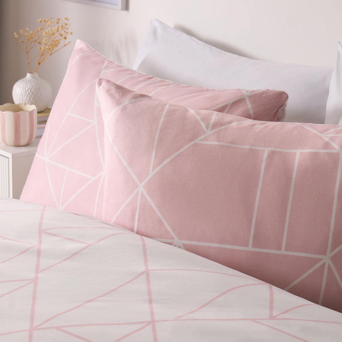 OHS Geometric Reversible Bedding Set Soft Quilt Duvet Cover with Pillowcase