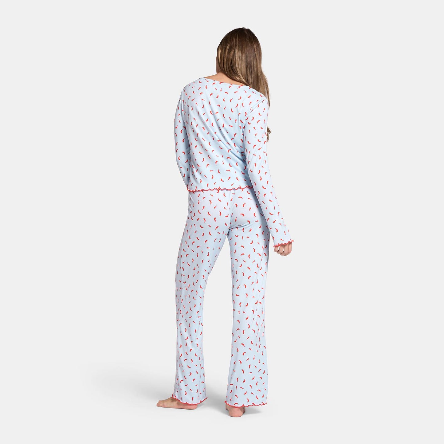 OHS Print Jersey Pyjama Set Womens Lettuce Edge Sleepwear Nightwear Loungewear