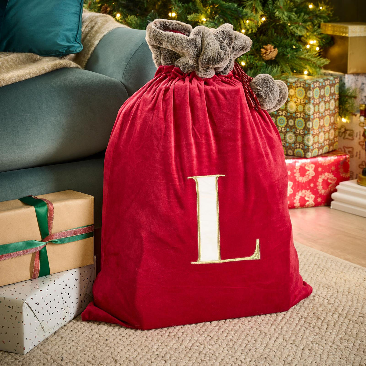 OHS Christmas Alphabet Stocking Sack Set Festive Xmas Santa Gift Bag