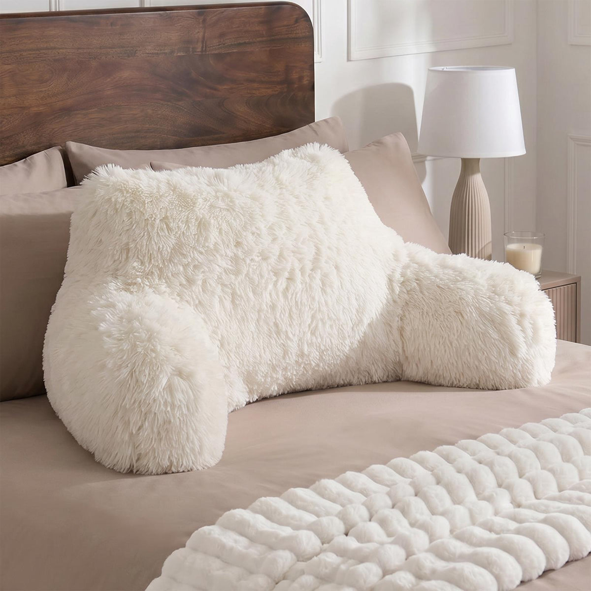 OHS Fluffy Cuddle Cushion Reading Pillow with Arms Lumbar Bed Chair