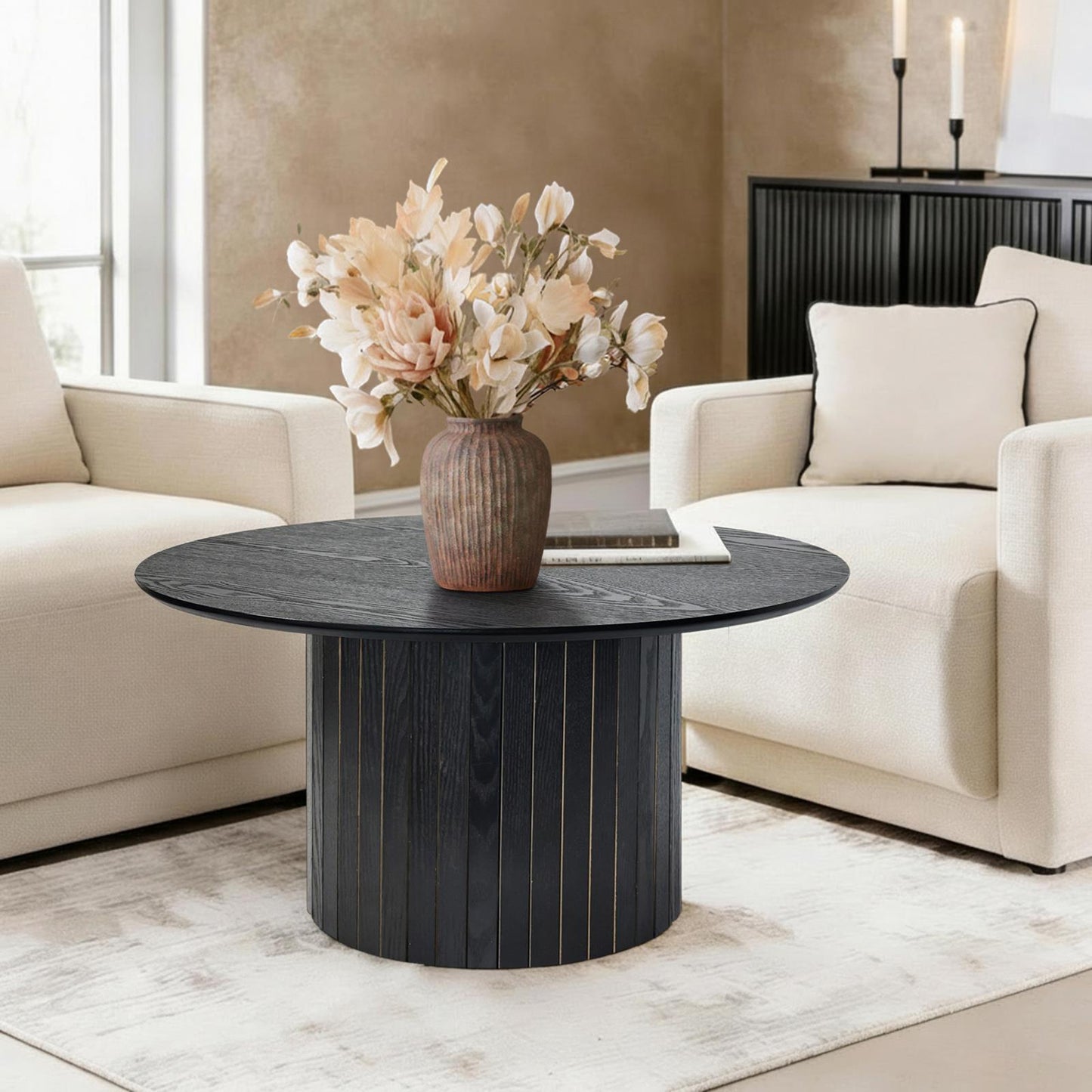OHS Madison Coffee Table Ribbed MDF Round Living Room Home Decor
