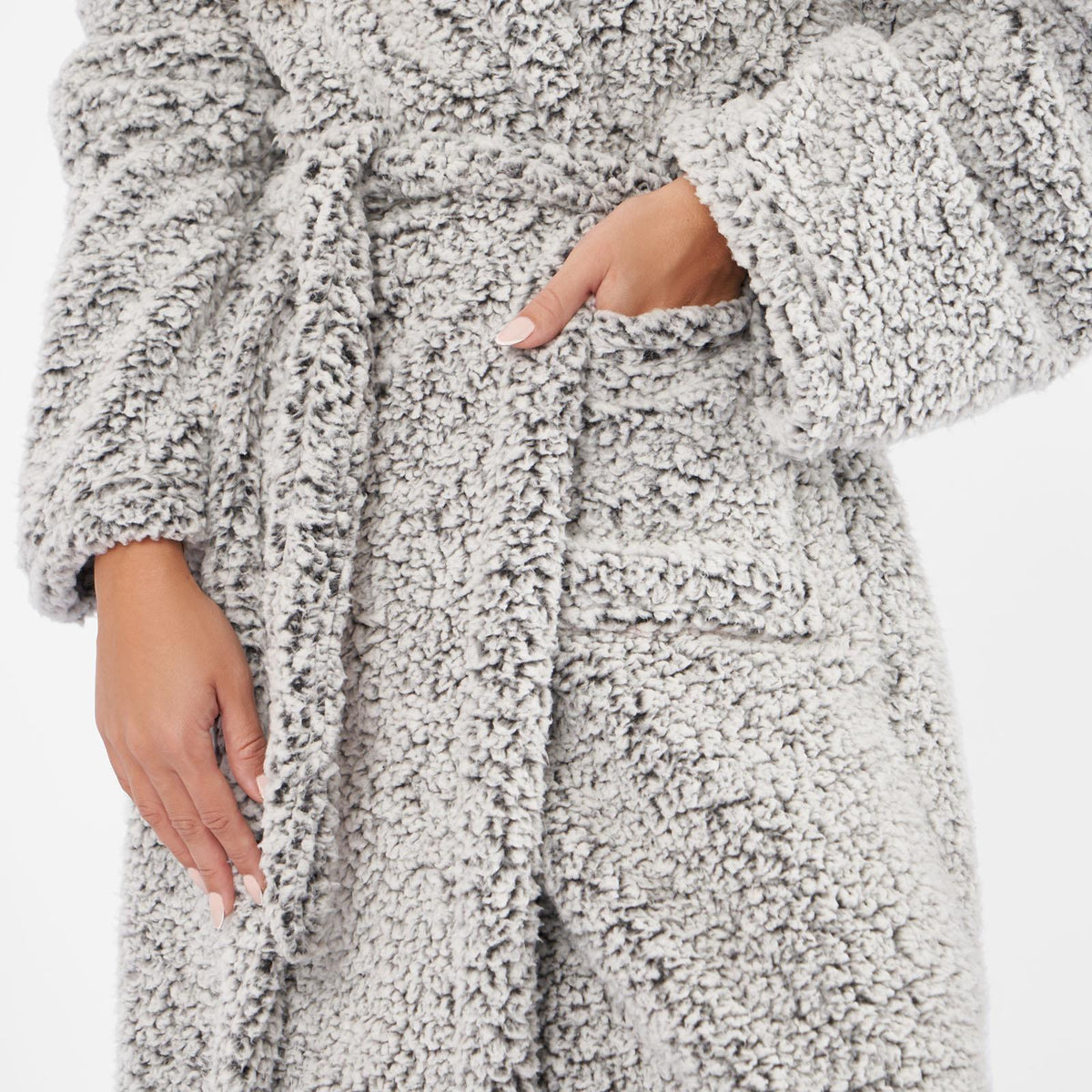 OHS Teddy Marl Fleece Soft Adults Dressing Gown Unisex Full-Length Robe