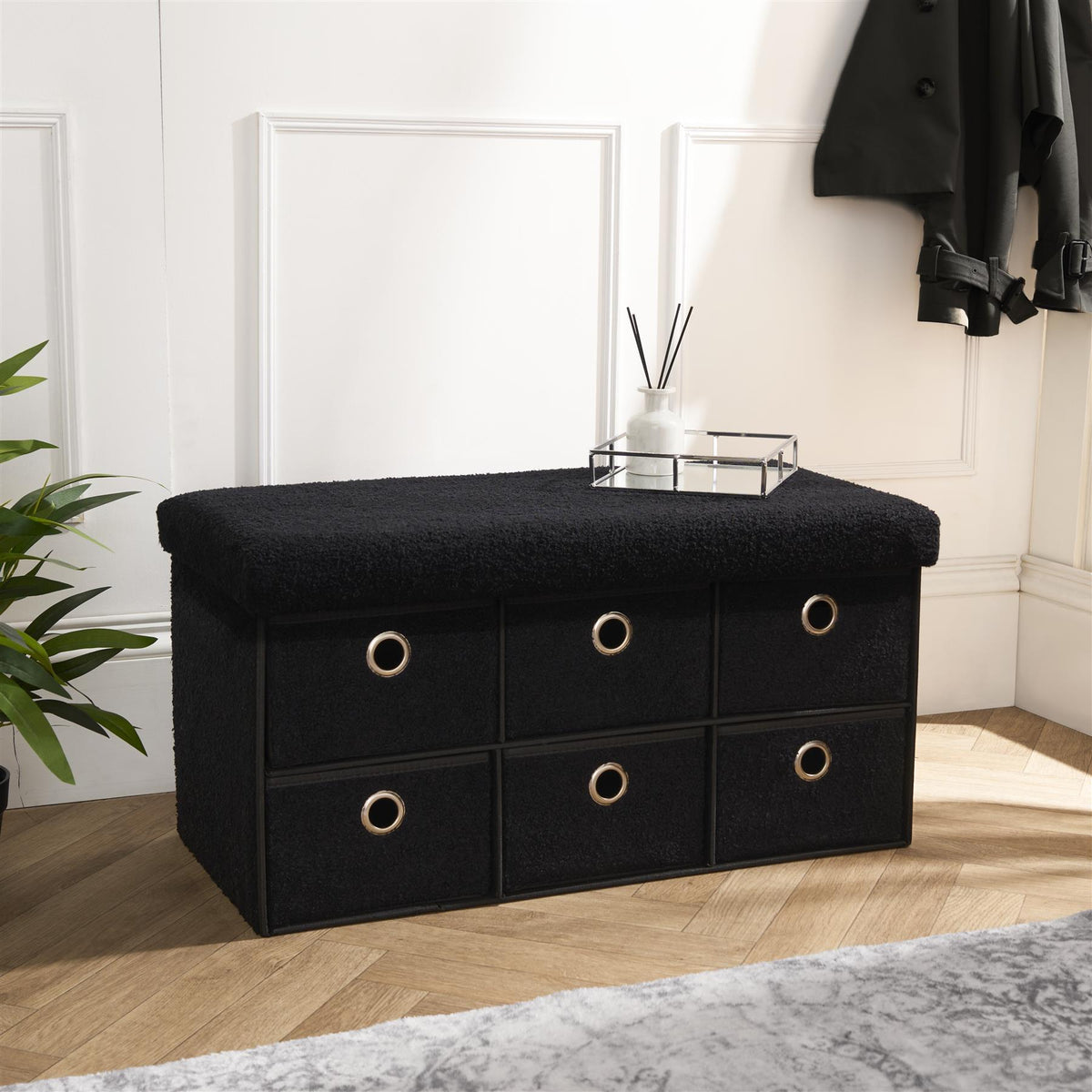 Storage Cube Unit 6 Draw Ottoman Space Saving Velvet Chest Shoe Boucle Organiser