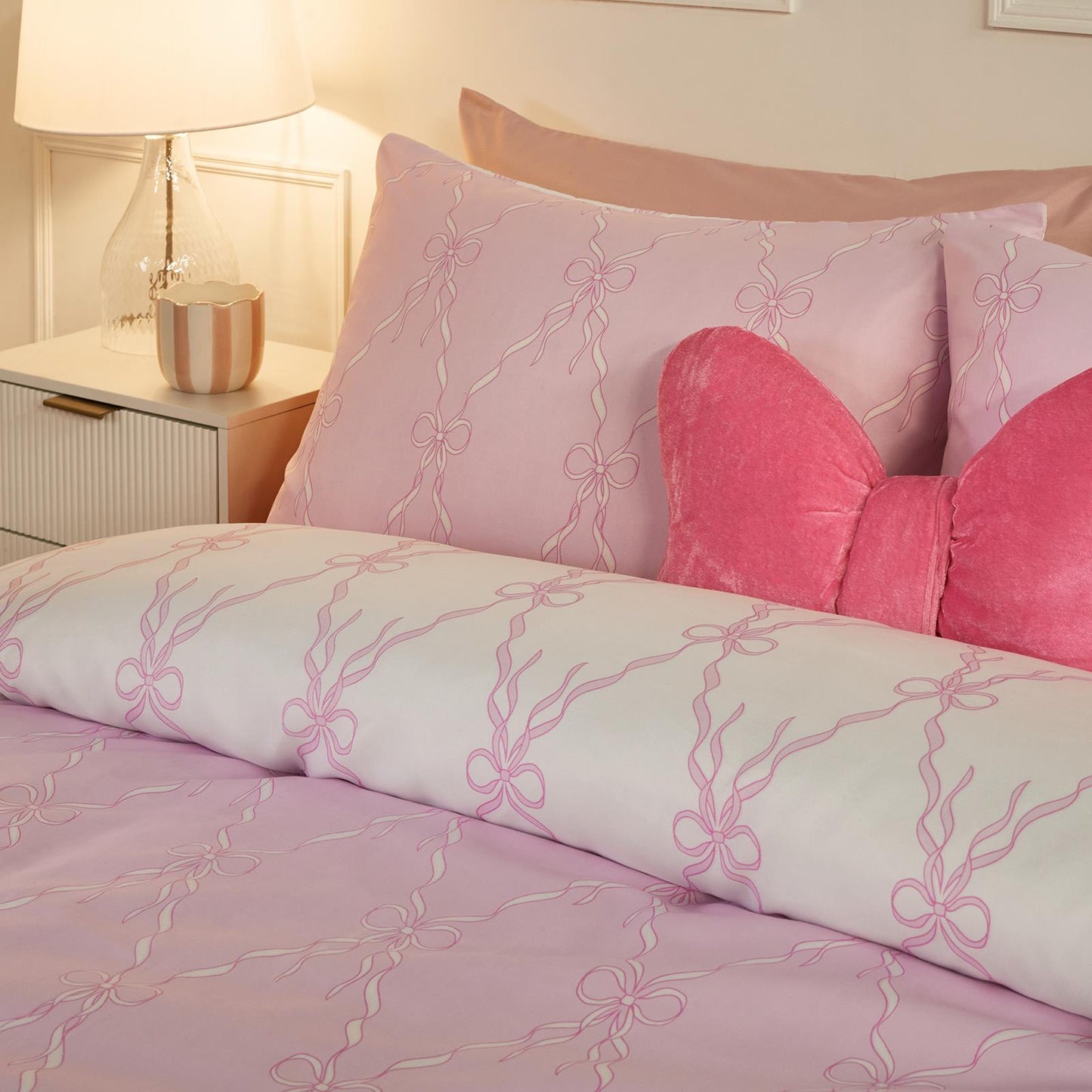 OHS Bow Lattice Bedding Set Microfibre Reversible Duvet Cover with Pillowcase