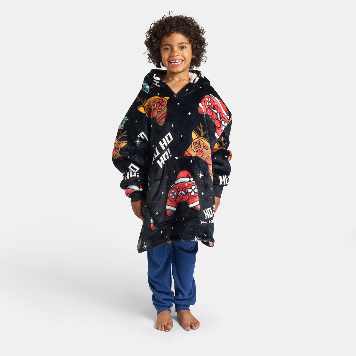 OHS Xmas Blanket Hoodie Kids Christmas Print Sherpa Oversized Hooded Throw