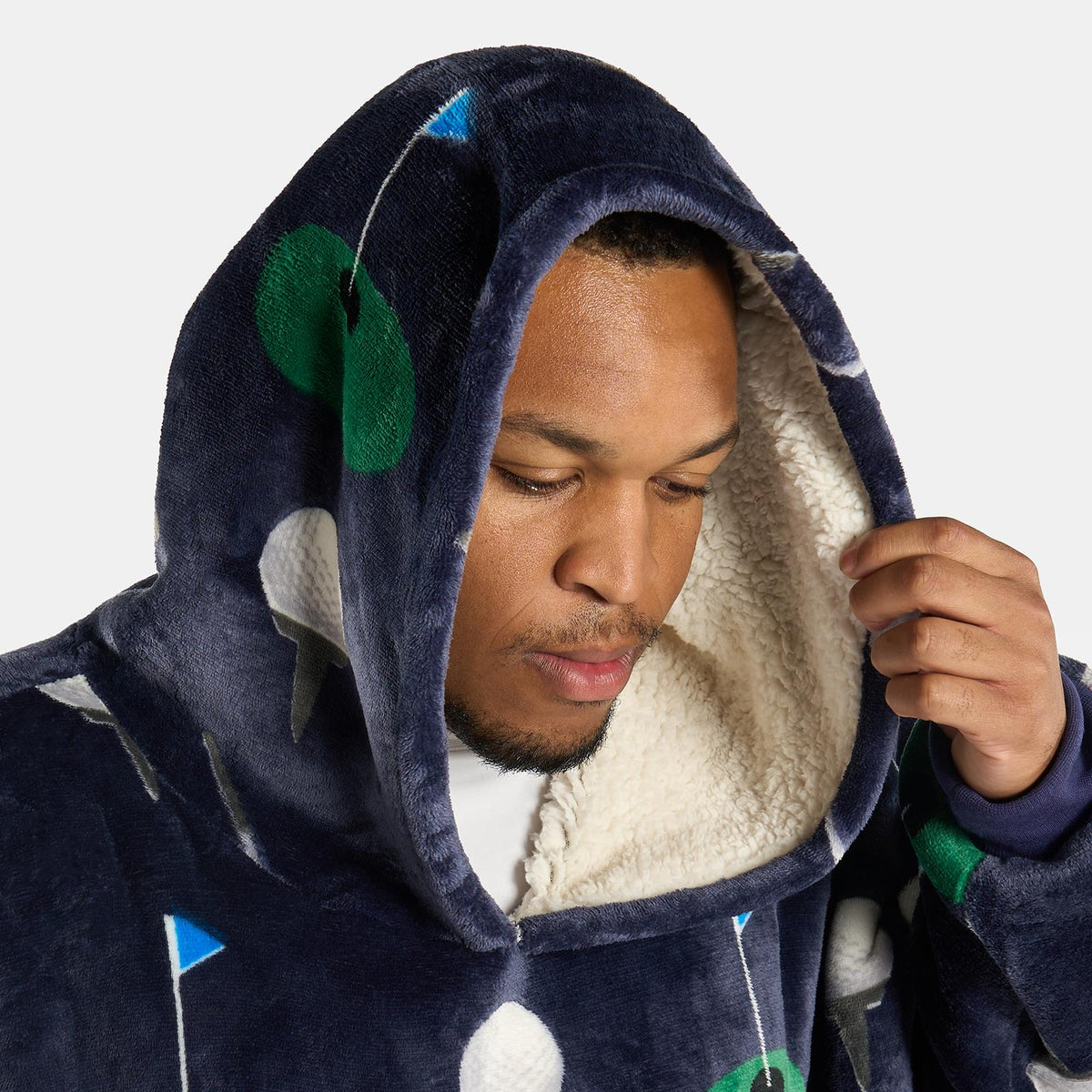 OHS Print Hooded Blanket Adult Xmas Winter Sherpa Lined Throw Oversized Hoodie