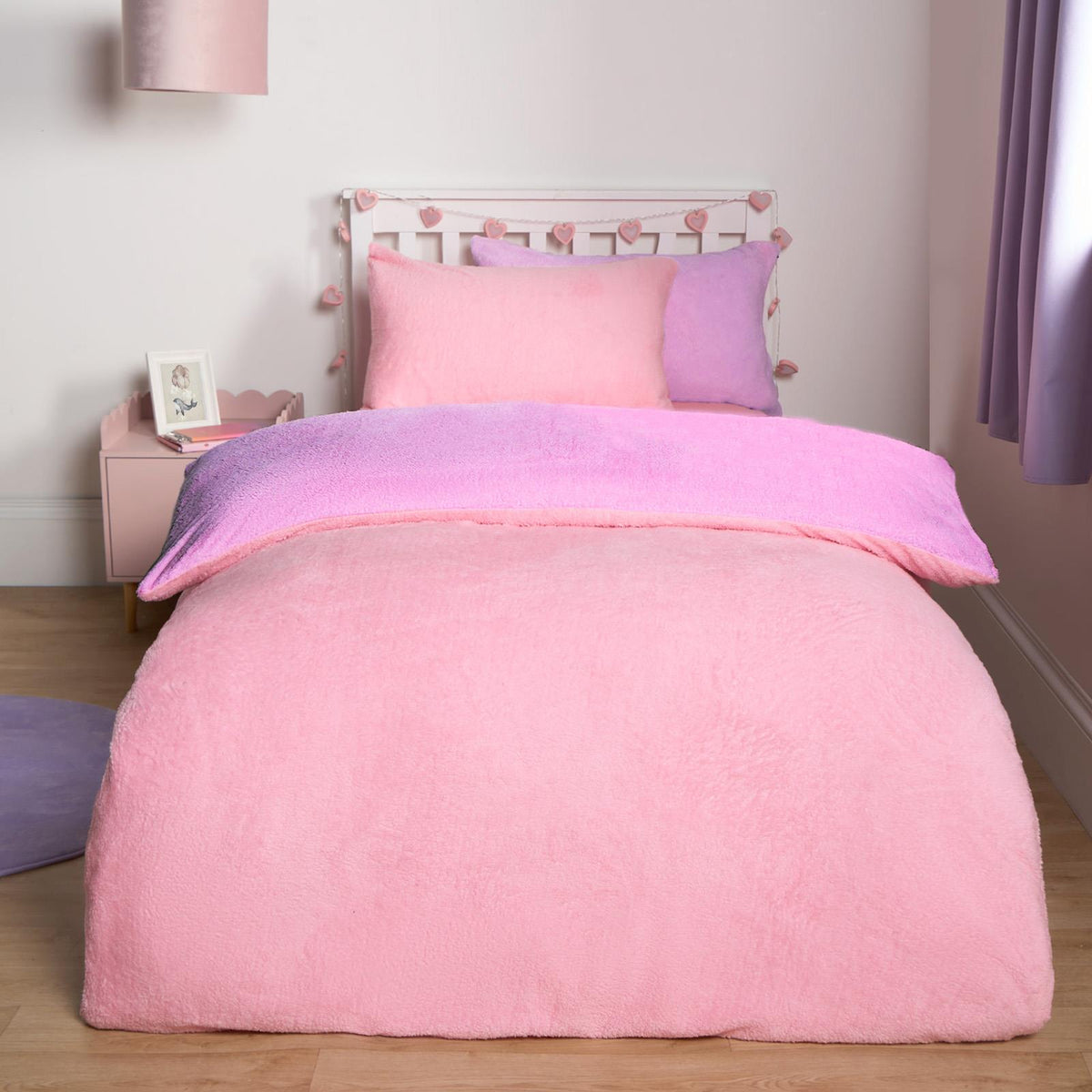 OHS Reversible Teddy Fleece Duvet Cover with Pillowcase Bedding Set Grey