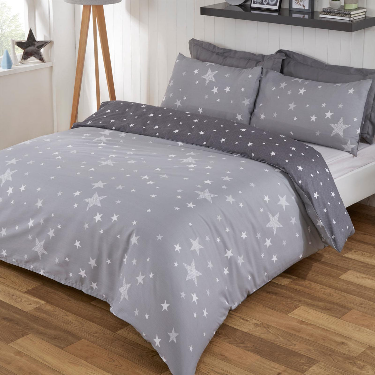 Dreamscene Galaxy Stars Duvet Cover with Pillowcase Kids Bedding Set Silver Grey