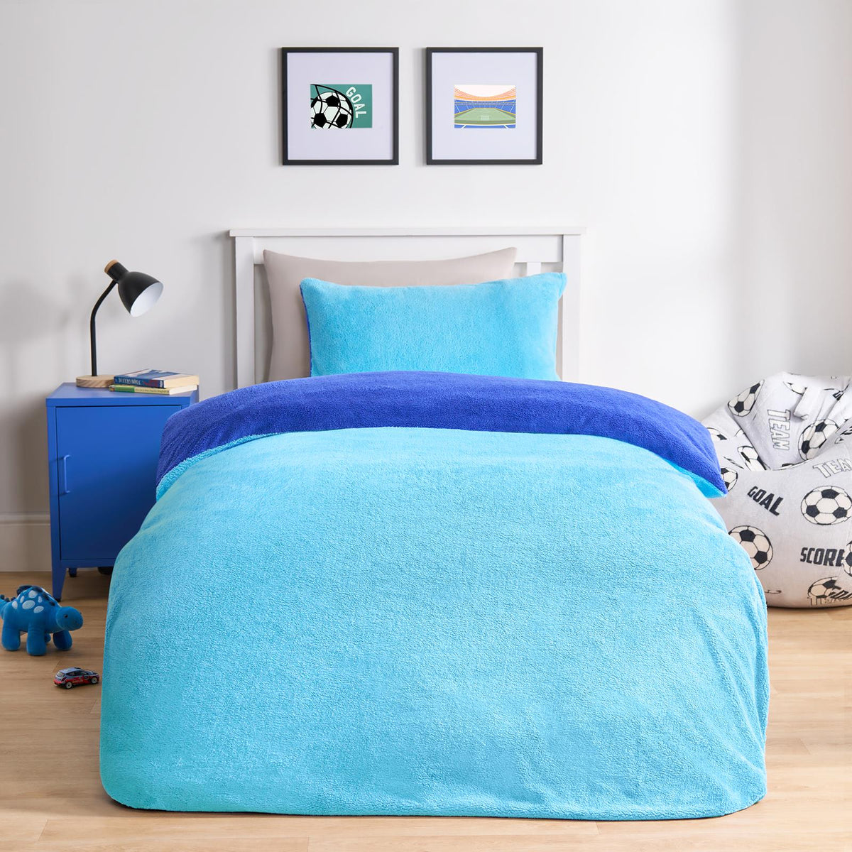 OHS Reversible Teddy Fleece Duvet Cover with Pillowcase Bedding Set Grey