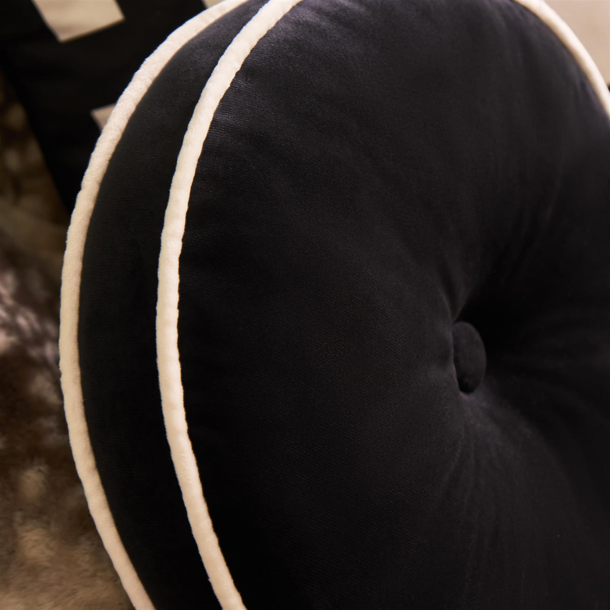 OHS Velvet Filled Cushion Round Bedroom Decor Scatter Chair Sofa Button Pillow