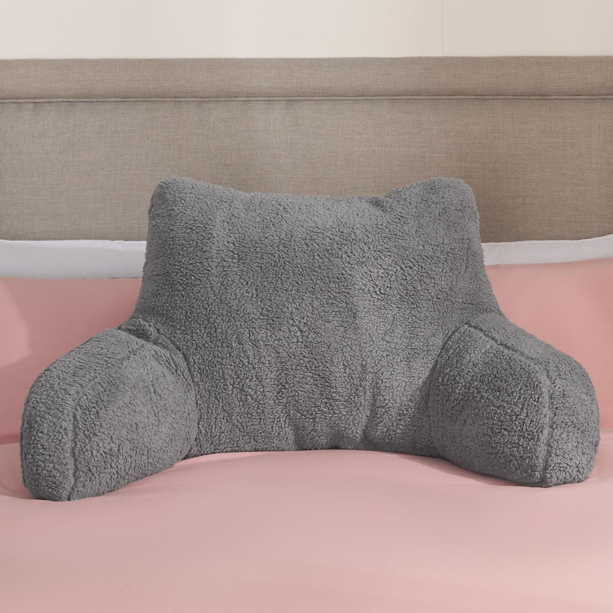 OHS Teddy Fleece Reading Pillow Cuddle Cushion with Arms Lumbar Bed Chair