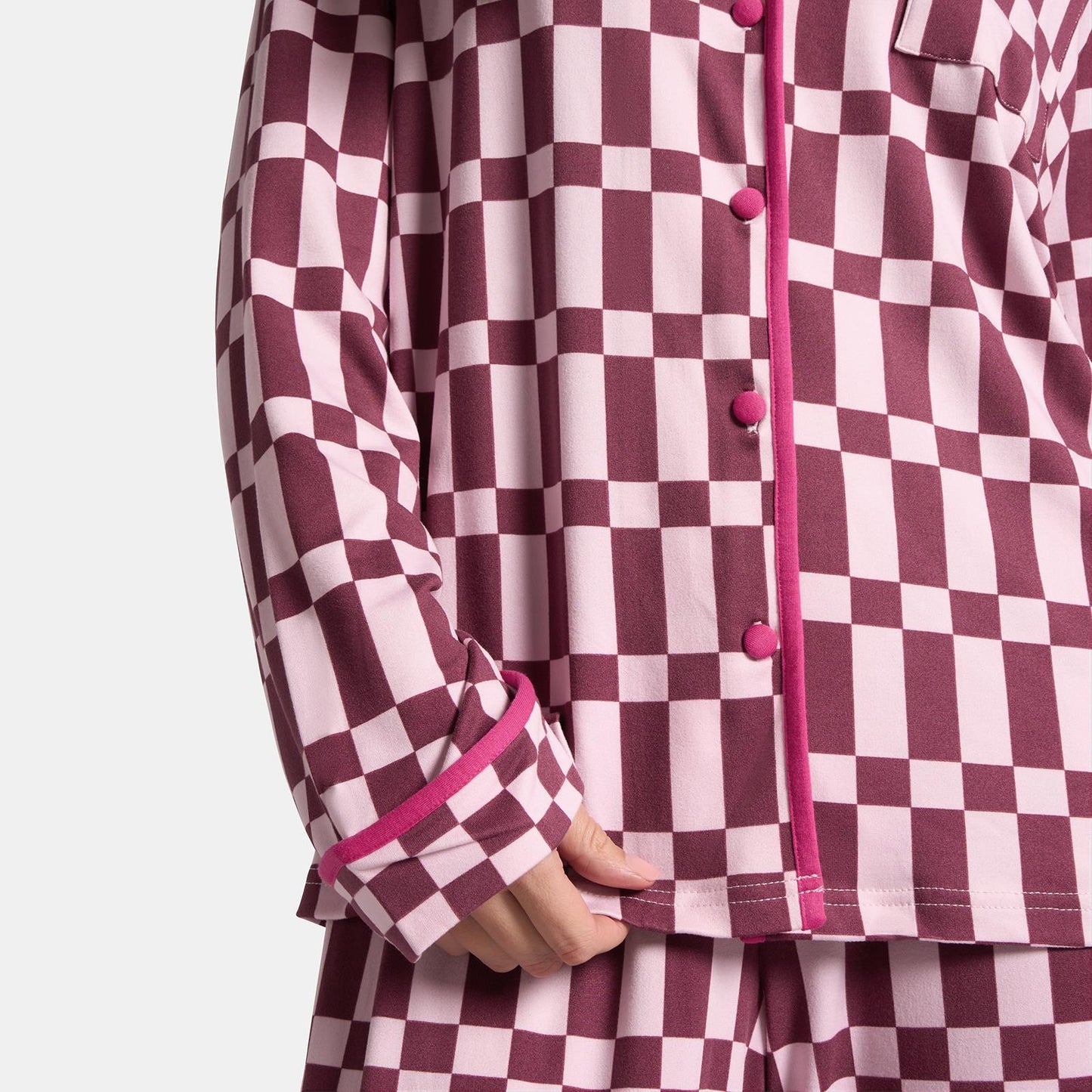 OHS Printed Piped Pyjama Set Jersey Button Through Nightwear Loungewear